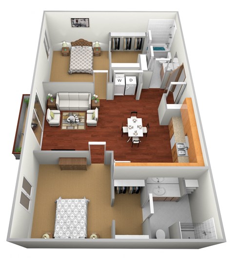 Floor plan for 2 beds, 2 baths, 923 sqft